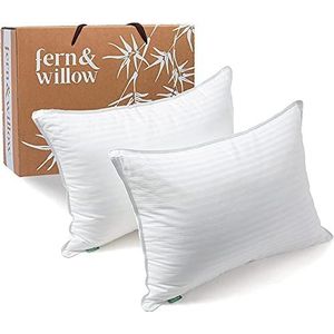 Fern and Willow Kussens om te slapen - Set van 2 queensize bedkussenset met luxe pluche koelgel voor buik-, rug- en zijslapers