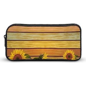 Herfst Zonnebloemen Hout Patroon Grappige Pen Case Potlood Hoge Capaciteit Pouch Briefpapier Tas Make-up Cosmetische Organizer voor Mannen Vrouwen, Stijl, 22*12*5cm, MHXYZHW