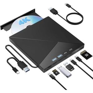 4K externe Blu-ray-drive CD DVD +/-RW-speler Draagbare Blu-ray-brander Optische drive met USB 3.0 Type-C SD TF-kaartsleuven