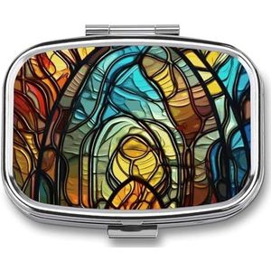 Pillendoos 2 compartimenten geneeskunde pillendoosje gebrandschilderd glas kunst gedrukt draagbare pillendoos reizen pillenorganisator voor zak portemonnee dagelijkse geneeskunde vitamine doos visolie