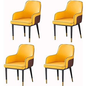 GEIRONV Set van 4 waterdichte PU lederen stoel, eetkamerstoelen woonkamer fauteuil moderne hoge rugleuning gewatteerde zachte zitting stoelen met metalen poten Eetstoelen (Color : Orange, Size : 93*