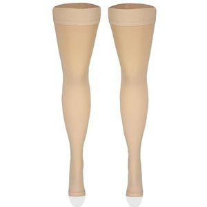 NuVein Medische compressiekousen, 30-40 mmHg-ondersteuning, dijbeenlengte voor dames en heren, open teen, beige, X-Large