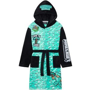 Get Trend Minecraft ochtendjas voor jongens en tieners, fleece badjas met capuchon, kruipende loungewear, nachtkleding, gamercadeaus voor jongens, Groene Minecraft, 9-10 jaar