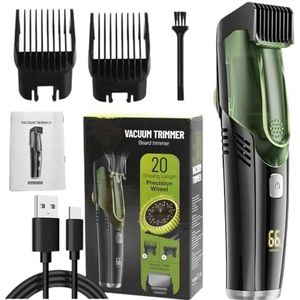 Vacuümbaardtrimmer, verstelbare baardtrimmer voor mannen, IPX6, waterdicht, met 2 kammen, vacuümbaardtrimmer voor mannen, oplaadbare baardtrimmer