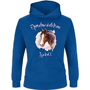 EZYshirt® Paardenprint met naam naar keuze, paardenmeisjespullover voor kinderen, meisjes capuchontrui, hoodie, Blauw | Roze 2, 152/164 cm