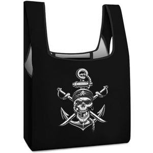Piraat Schedel Zwaarden Anker Herbruikbare Boodschappentassen Opvouwbare Boodschappentassen Grote Opvouwbare Tote Tas Met Lange Handgrepen