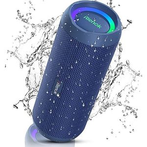 RIENOK Krachtige Bluetooth-luidspreker, draagbaar, IPX7, waterdicht, bluetooth-luidspreker, krachtige bas, echte draadloze stereo, Bluetooth 5.3, ledlicht, AUX & Micro SD, oplaadbaar type C, blauw