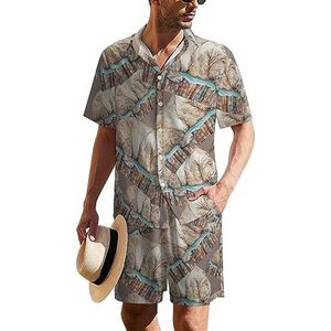 Sleeping Bear Tree Trunk Hawaiiaanse pak voor heren, set van 2 stuks, strandoutfit, shirt en korte broek, bijpassende set