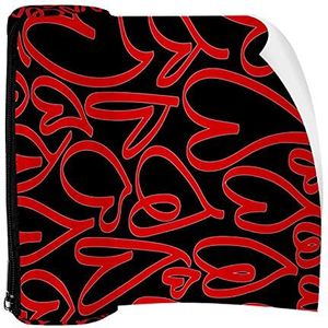 Potlood Case Pen Tas Houder met Rits Coin Organizer Tassen Make-up Cosmetische Pouch voor Vrouwen Tiener Meisjes Jongens Kinderen, Zwart Rood Liefde Hartjes Patroon