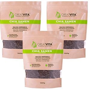 GreatVita Premium Chia Zaden, (3 x 1000 g) natuurlijk zonder genetische manipulatie
