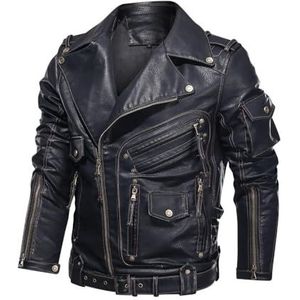 Leren herfst- en winterjas for heren Cool leren jack met rits Leisure Edition Leren jack met rits Retro slank leren bikerjack Street Trend leren jack Geschikt for zakelijk en feest(Black_EU SIZE M)