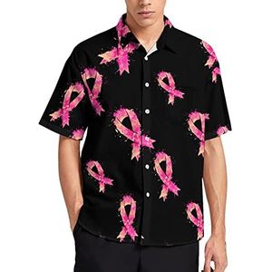 Aquarel Roze Lint Hawaiiaanse Shirt Voor Mannen Zomer Strand Casual Korte Mouw Button Down Shirts met Zak