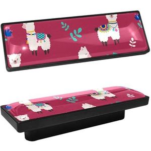 LVTISEE Set van 4 alpaca met cactus roze patroon kastknoppen kast trekt keuken kast handgrepen rechthoekige dressoir knoppen lade trekt voor badkamer deurkasten