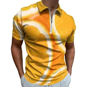 Oranje Plakjes Half Zip-up Polo Shirts Voor Mannen Slim Fit Korte Mouw T-shirt Sneldrogende Golf Tops Tees L