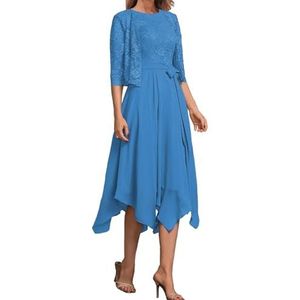 2 Stuks Moeder Van De Bruid Bruidegom Jurken Met Jassen Kant Formele Avond Grootmoeder Jassen Thee Lengte ZM193, Blauw, 32