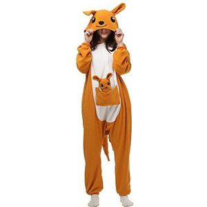 ZKomoL Onesie, voor volwassenen, uniseks, pyjama, cosplay, dieren, Halloween, kostuum, tijgerpatroon, bruin (kangoeroe), S