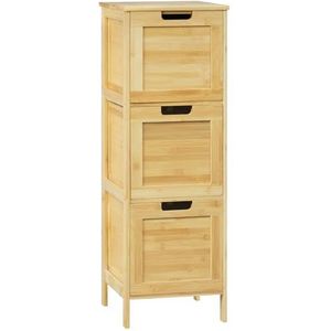EUGAD Smalle badkamerkast met 3 afneembare laden, staande opbergkast, hoekkast, multifunctionele kast, van bamboe, natuurlijke kleur, 30 x 90 x 30 cm