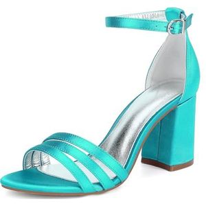 Vrouwen Lage Blokhak Bruiloft Sandalen Chunky Enkelriem Parels Bruidschoenen Open Teen Comfortabele Feest Prom Avond Pomp,Light green,36 EU