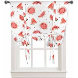 GSJNHY Vastbinden gordijnen voor ramen zomer watermeloen aquarel textuur gordijnen voor woonkamer slaapkamer vastbinden raamgordijn keuken kort gordijn (afmetingen: 135B x 160H (cm))