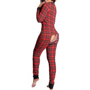Guiran Damespyjama uit één stuk met diepe V-hals, knoopsluiting, overall, pyjama, turnpakje, jumpsuit, Kleur Matching Grid, M