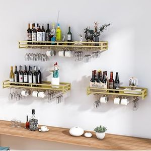 Gold modern metal wine rack,Kitchen wall shelf,Liquor shelf,Bar shelves wall mounted - Stylish Storage Solution for Kitchen, Bar, or Living Room - Space-Saving Design for Wine Bottles & Glasses (Size