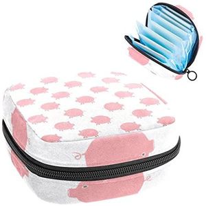 Maandverband Opbergtas,Draagbare maandverband Opbergzak,Little Pink Pig Pattern Cartoon, Meerkleurig, 4.7x6.6x6.6 in/12x17x17 cm