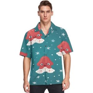 KAAVIYO Cyaan Leuke Star Bears Octopussen Shirts voor Mannen Korte Mouw Button Down Hawaiiaanse Shirt voor Zomer Strand, Patroon, L