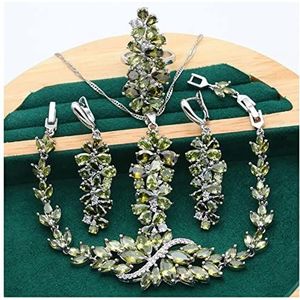 Armband Nieuwe Green Purple Topaz 925 Zilveren Sieraden Set for Dames Armband Oorbellen Ketting Hanger Ring Verjaardagscadeau 4 STUKS Armband 925 Sterling Zilver (Color : 1_6)