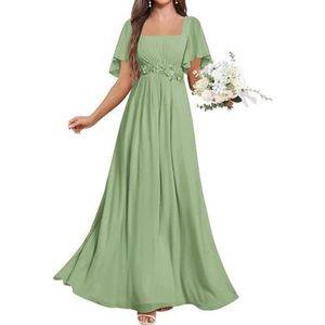 KURFACE Chiffon Moeder van de Bruid Jurken met Mouwen Kant Applique Flutter Mouw Bruidsmeisje Jurk Formele Jurk, Sage Groen, 32