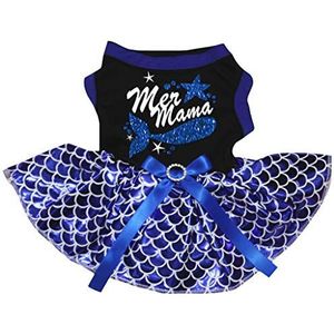 Petitebelle Mer Mama Zwart Shirt Blauw Zeemeermin Tutu Puppy Hond Jurk, Small, Zwart/Blauw