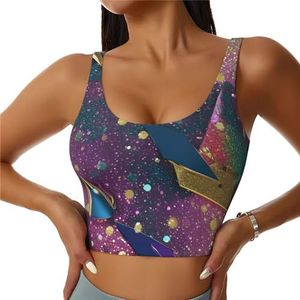 YQTGBCED Gewatteerde tanktops met glitterpatroon en ingebouwde beha, perfect voor yoga, training en hardlopen, Zwart, S