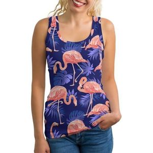 Flamingo vogel en tropische bladeren dames tank top mouwloos T-shirt pullover vest atletische basic shirts zomer bedrukt