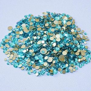 SS4-SS20 Mixformaat Helder Kristal Goud Plat Achter Strass Decoraties DIY Glitterstenen 3D Nail Art Accessoires-Aquamarijn-Mixformaat SS3-SS20