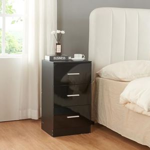 [en.casa] Nachtkastje Aurdal commode zwart hoogglans ladekast met 3 lades 66x37x34,5 cm bijzettafel