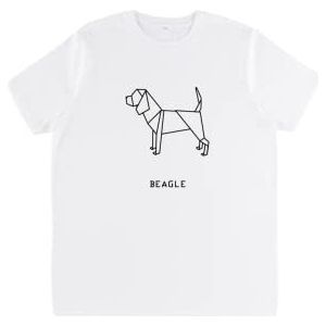 Unisex T-shirt Origami BEAGLE DOG hond, biologisch katoen, veganistisch, gecertificeerd, personaliseerbaar, Dshirt14 DESIGNEDSHIRT (M, wit)