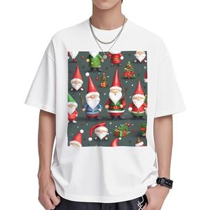 Xmas grappige kabouters print dames katoenen T-shirts casual korte mouw tuniek tops ronde hals zomer basic losse pasvorm T-shirt, Wit, S