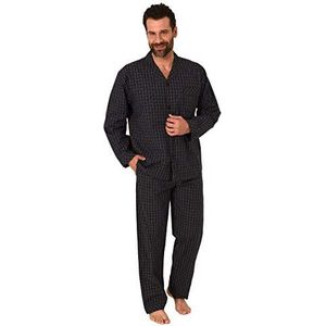 Normann heren pyjama lange mouw pj set nachtkleding geweven tot knoop in elegant geruit ontwerp, Zwart, M