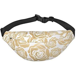 Roze kersenbloesems geschikt voor sport, hardlopen, reizen, outdoor bodyypacks, uniseks heuptas voor heren en dames, Veel gouden bloemen, Eén maat, Fietsrugzak