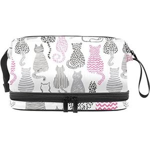 Grote capaciteit reizen cosmetische tas,Roze zwart grijze katten collectie,Make-up tas,Waterdichte make-up tas organisator, Meerkleurig, 27x15x14 cm/10.6x5.9x5.5 in
