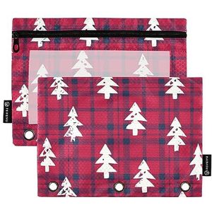 FRODOTGV Tree Buffalo Plaid Zwart Rood Binder Potlood Zakjes 3-Ring Binder Zakken 2 Pack Rits Potlood Case Clear Drie Gaten Potlood Zakken voor 3-Ring Binder