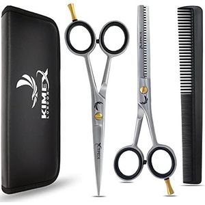 KIMEX LONDON Professionele kappersschaar - haardunner schaar set, 15,2 cm + presentatie etui/doos + zwarte kam