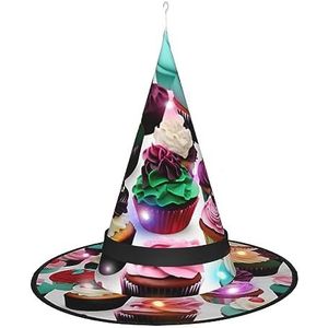 OdDdot Delicious Cupcakes Witch Hat - LED gekleurd licht, geschikt voor Halloween, Kerstmis, rollenspel en meer