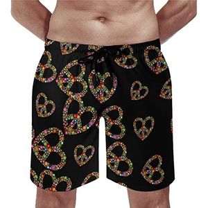 Peace-Sign Flower Heart Mens Beach Shorts Sneldrogende Board Shorts Mesh Voering Strandbroek Gym Zwembroek 2XL