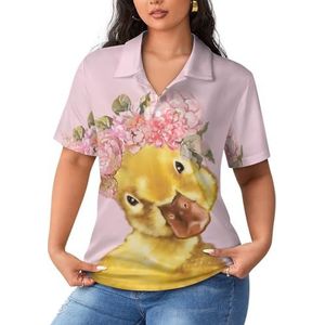 Mooie kleine gele eend dames poloshirts met korte mouwen casual T-shirts met kraag golfshirts sport blouses tops 4XL