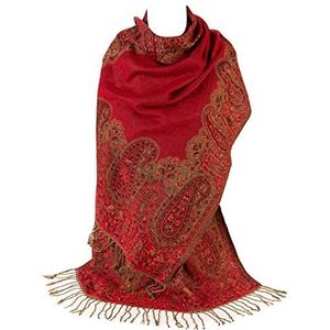 World of Shawls Dames Paisley begrensde Pashmina Feel Sjaal Wrap Luxe Warm Zacht Levendige, Rood