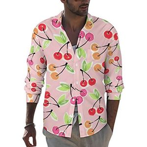 Sweet Cherry Overhemd met lange mouwen voor heren, button-down print, blouse, zomer, zakken, T-shirts, tops, S