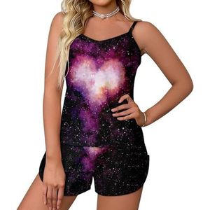 Stars And Single Heart Nebula 2-delige pyjama voor dames, sexy tanktop en korte broek, nachtkleding PJ Lounge
