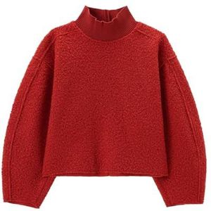 KIKIATA Mode dames casual fleece sweatshirts coltrui omgekeerde naad pullover crop tops herfst winter donzig wollen jas, oversized losse patchwork ronde hals lange mouw poloshirts (rood, XL)