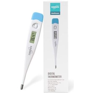 EUROPAPA Digitale koortsthermometer voor baby's, kinderen en volwassenen, thermometer voor oraal, axillair of rectaal, waterdicht met koortsalarm (lichtblauw), GF-MT502
