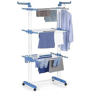 EASYmaxx kledingrek 3 planken met wielen - 63x76x173 cm - wit/blauw